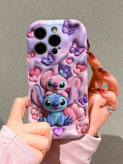 Disney This Stitch And Angel Phone Case Features A Cute And Playful Expression Design, A Simple And Stylish Appearance, And A Smooth Touch. It Uses A 2D Wave Pattern, Is Made Of Adorable And Eye-Catch