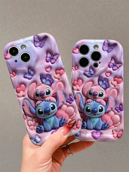 Disney This Stitch And Angel Phone Case Features A Cute And Playful Expression Design, A Simple And Stylish Appearance, And A Smooth Touch. It Uses A 2D Wave Pattern, Is Made Of Adorable And Eye-Catch