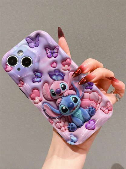 Disney This Stitch And Angel Phone Case Features A Cute And Playful Expression Design, A Simple And Stylish Appearance, And A Smooth Touch. It Uses A 2D Wave Pattern, Is Made Of Adorable And Eye-Catch