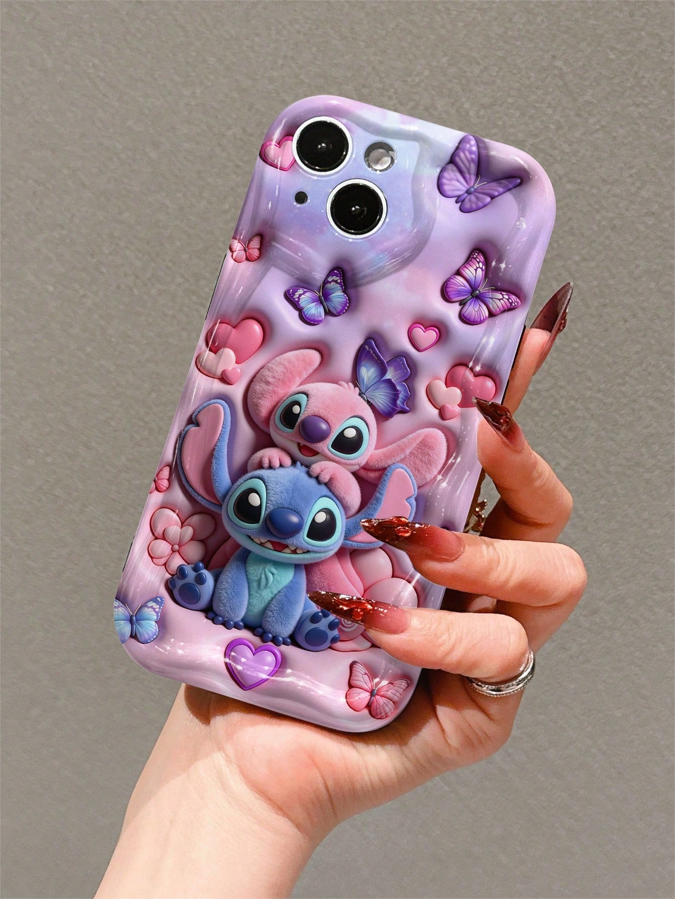 Disney This Stitch And Angel Phone Case Features A Cute And Playful Expression Design, A Simple And Stylish Appearance, And A Smooth Touch. It Uses A 2D Wave Pattern, Is Made Of Adorable And Eye-Catch