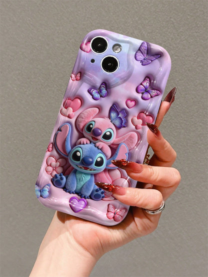 Disney This Stitch And Angel Phone Case Features A Cute And Playful Expression Design, A Simple And Stylish Appearance, And A Smooth Touch. It Uses A 2D Wave Pattern, Is Made Of Adorable And Eye-Catch