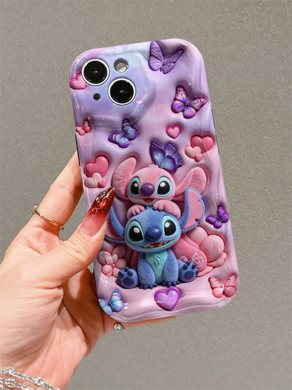 Disney This Stitch And Angel Phone Case Features A Cute And Playful Expression Design, A Simple And Stylish Appearance, And A Smooth Touch. It Uses A 2D Wave Pattern, Is Made Of Adorable And Eye-Catch