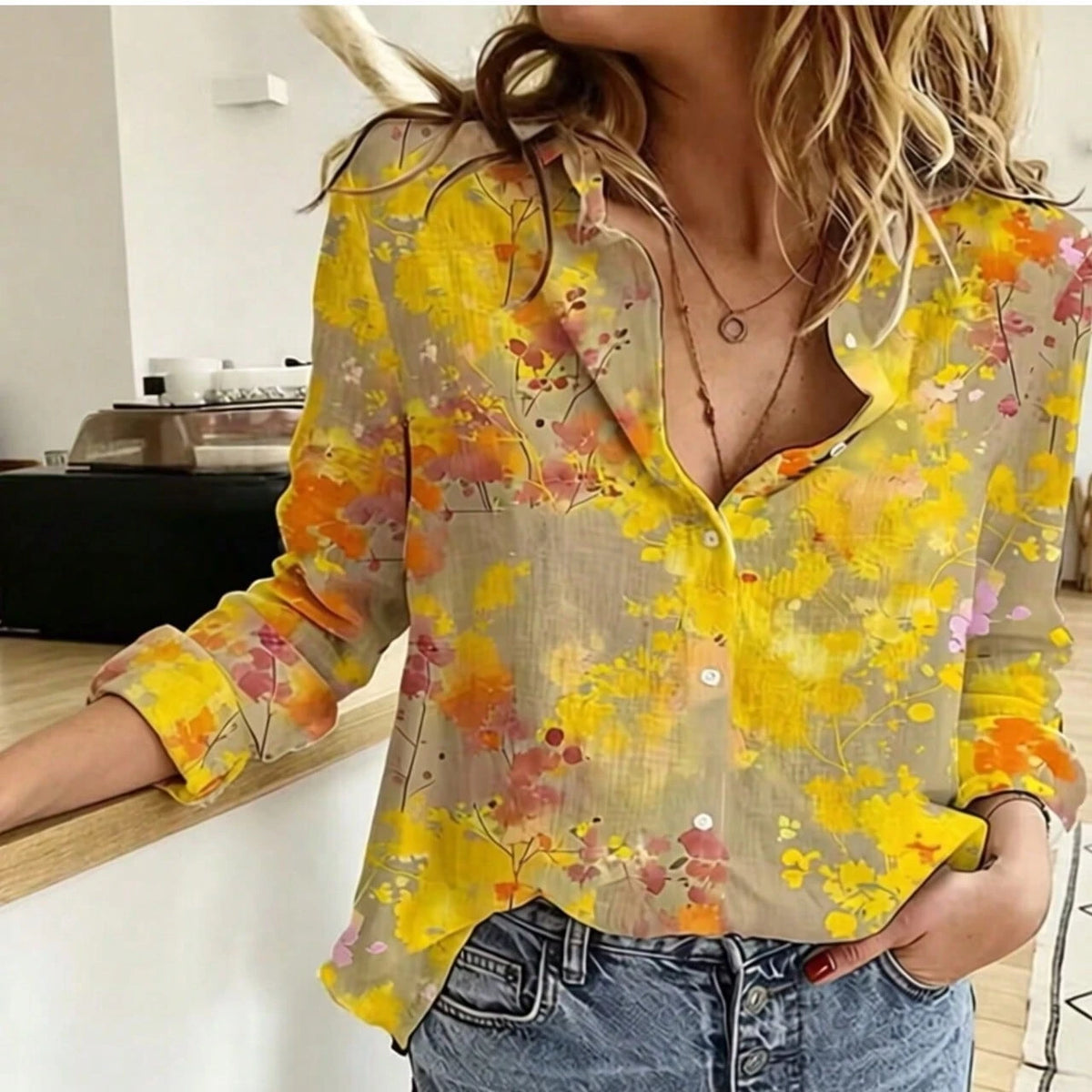 Ditsy Floral Long Sleeve Unique Design Single-Breasted Casual Shirt Spring
