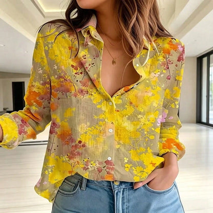 Ditsy Floral Long Sleeve Unique Design Single-Breasted Casual Shirt Spring