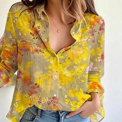 Ditsy Floral Long Sleeve Unique Design Single-Breasted Casual Shirt Spring