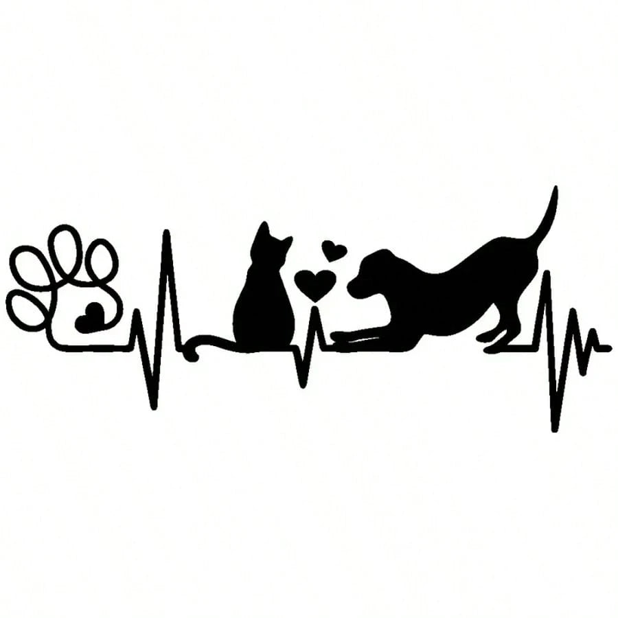 Dog And Cat Heartbeat Car Decal, Paw Print Sticker, Animal Lover's Fun Pet Sticker, Cute Dog & Cat Lovers Decal For Car