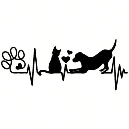 Dog And Cat Heartbeat Car Decal, Paw Print Sticker, Animal Lover's Fun Pet Sticker, Cute Dog & Cat Lovers Decal For Car
