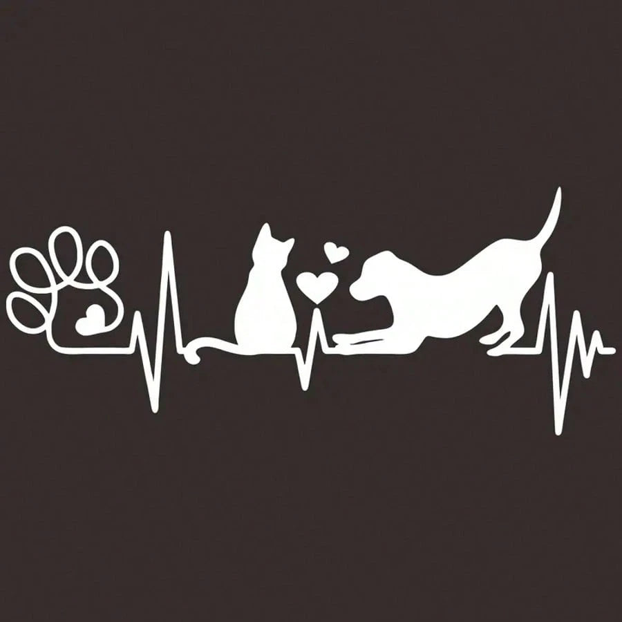 Dog And Cat Heartbeat Car Decal, Paw Print Sticker, Animal Lover's Fun Pet Sticker, Cute Dog & Cat Lovers Decal For Car
