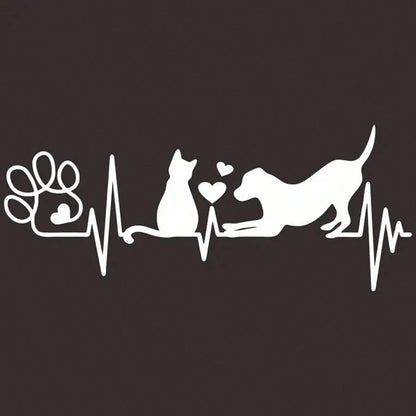 Dog And Cat Heartbeat Car Decal, Paw Print Sticker, Animal Lover's Fun Pet Sticker, Cute Dog & Cat Lovers Decal For Car