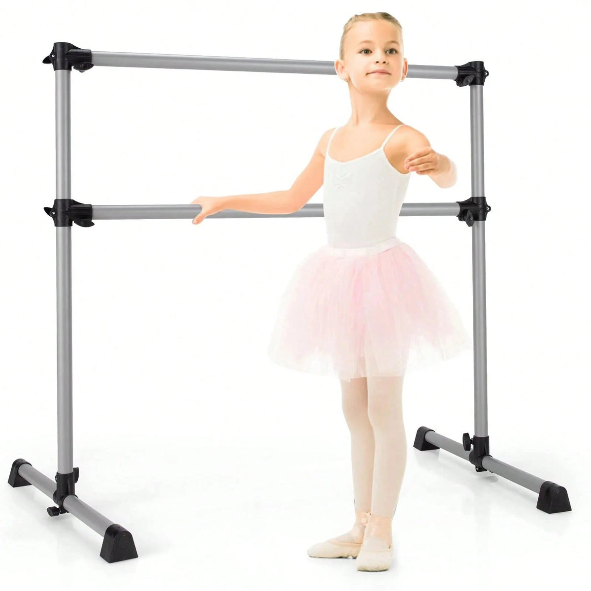 Double Ballet Barre Bar, Portable 4 FT Freestanding Dancing Bar W/ 7"-46" Adjustable Height