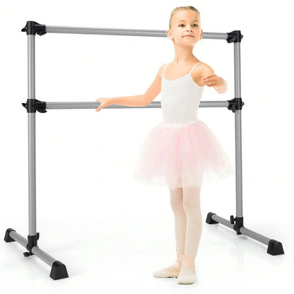 Double Ballet Barre Bar, Portable 4 FT Freestanding Dancing Bar W/ 7"-46" Adjustable Height