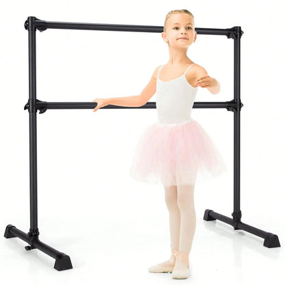 Double Ballet Barre Bar, Portable 4 FT Freestanding Dancing Bar W/ 7"-46" Adjustable Height