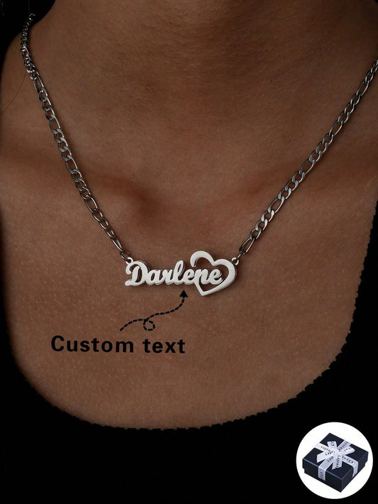 Double Layer Welded Custom Name Necklace, Stainless Steel Personalized Heart-Shaped Nameplate Necklace, English Name For Women Girls, Silver Gold, Gift For Girlfriend Mom Daughter, Anniversary Birthda