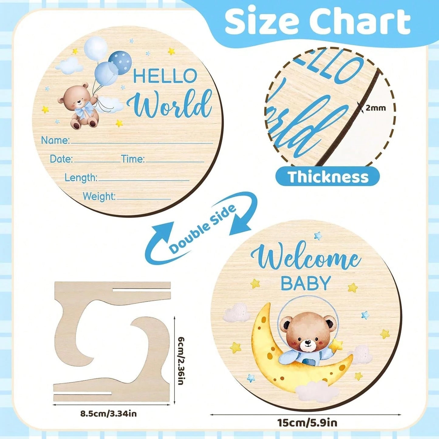 Double-Sided Baby Monthly Milestone Cards, Newborn Birth Announcement Plaque, "Hello World" Milestone Marker, Baby Shower Gift, Newborn Photo Props, Baby Growth Memento