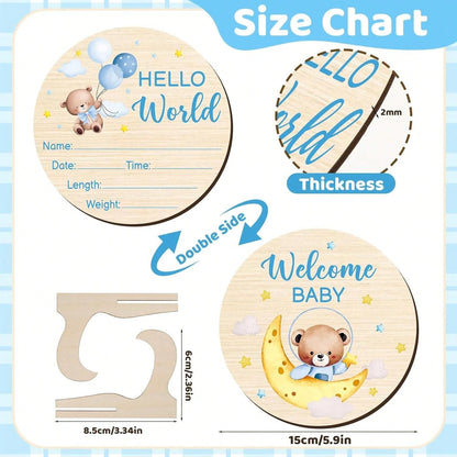 Double-Sided Baby Monthly Milestone Cards, Newborn Birth Announcement Plaque, "Hello World" Milestone Marker, Baby Shower Gift, Newborn Photo Props, Baby Growth Memento
