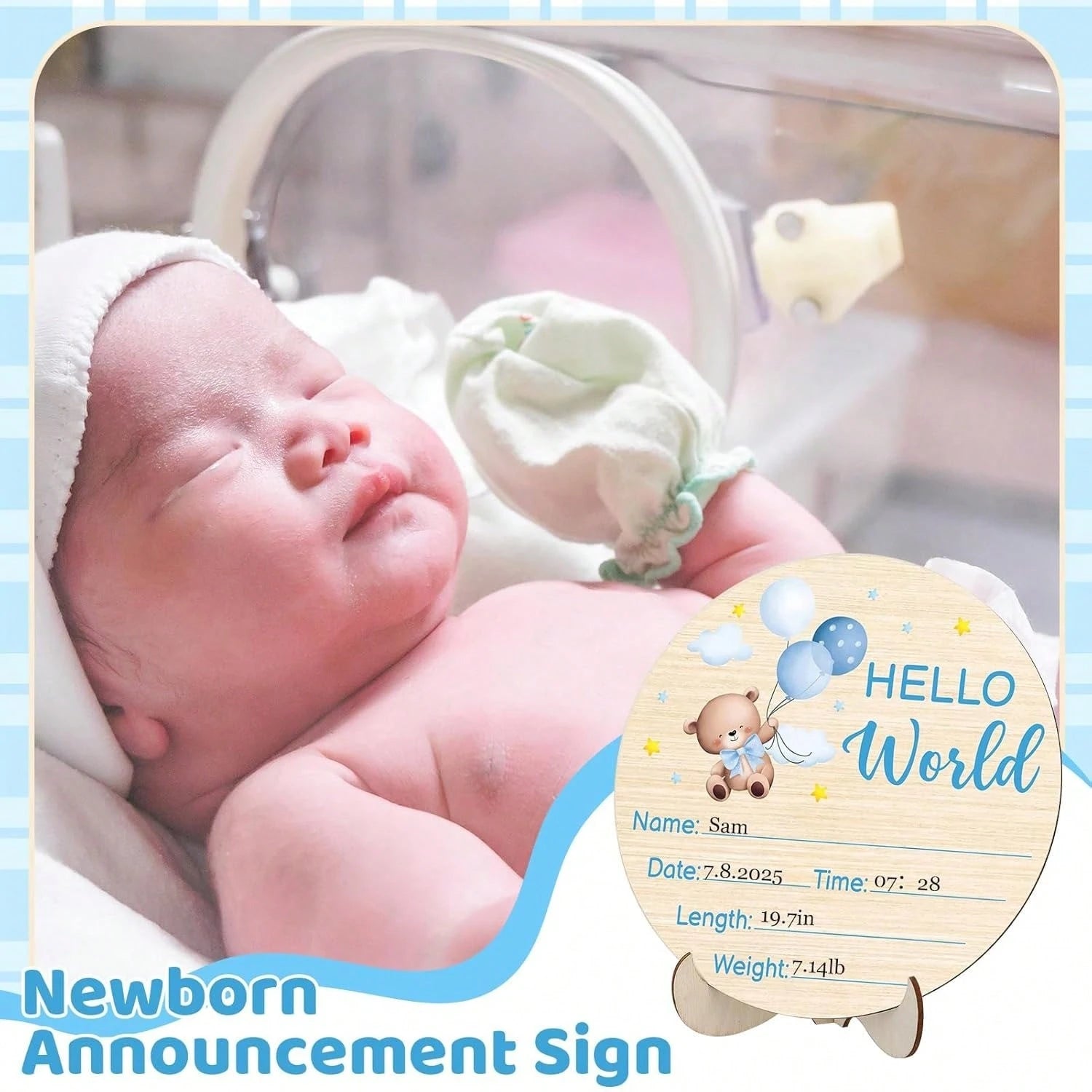 Double-Sided Baby Monthly Milestone Cards, Newborn Birth Announcement Plaque, "Hello World" Milestone Marker, Baby Shower Gift, Newborn Photo Props, Baby Growth Memento