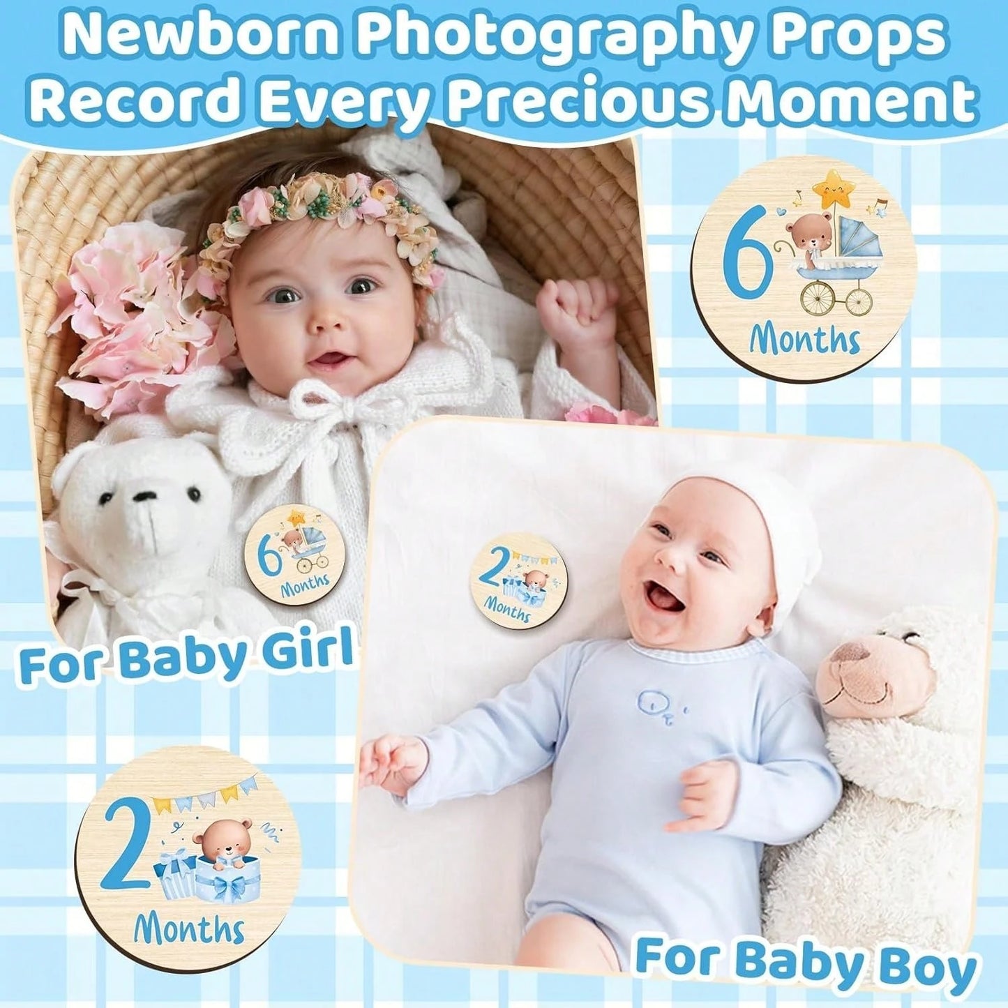 Double-Sided Baby Monthly Milestone Cards, Newborn Birth Announcement Plaque, "Hello World" Milestone Marker, Baby Shower Gift, Newborn Photo Props, Baby Growth Memento
