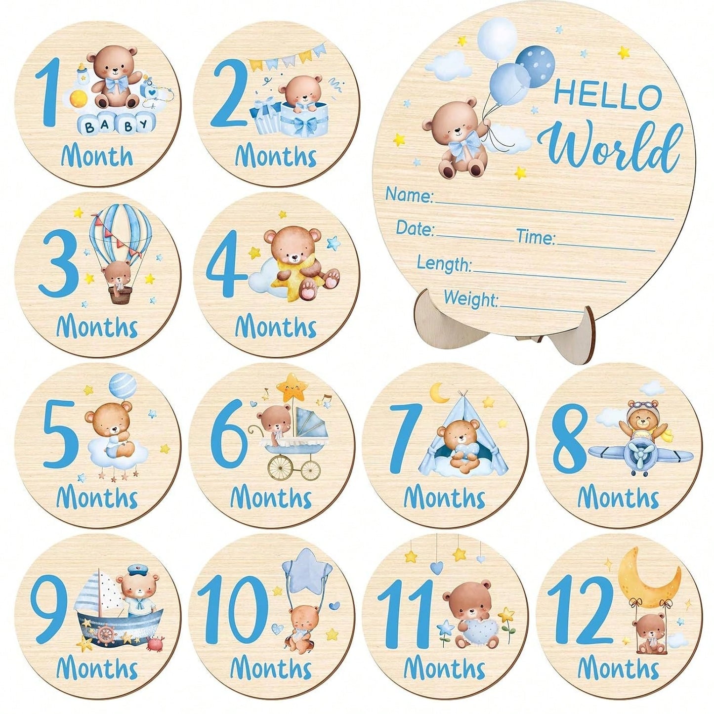 Double-Sided Baby Monthly Milestone Cards, Newborn Birth Announcement Plaque, "Hello World" Milestone Marker, Baby Shower Gift, Newborn Photo Props, Baby Growth Memento