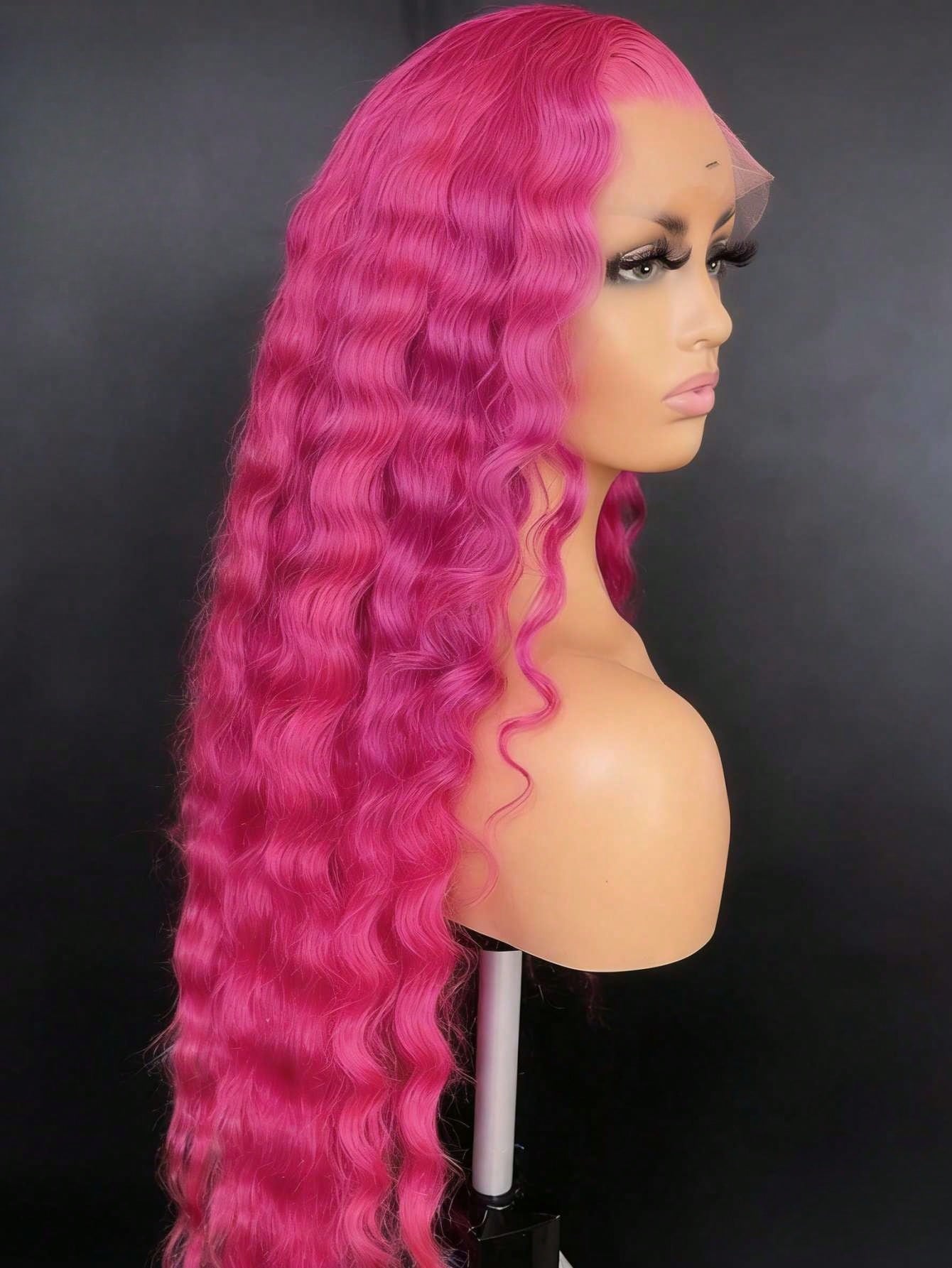 Dragon Fruit Colored High Quality Deep Wave Glueless Wigs Human Hair With Baby Hair 13x4 HD Transparent Lace Front Wigs Human Hair Free Parting 200 Density Fluorescent Powder Deep Curly Lace Frontal W