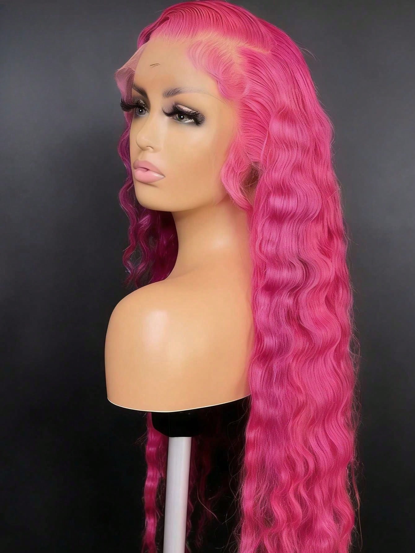 Dragon Fruit Colored High Quality Deep Wave Glueless Wigs Human Hair With Baby Hair 13x4 HD Transparent Lace Front Wigs Human Hair Free Parting 200 Density Fluorescent Powder Deep Curly Lace Frontal W