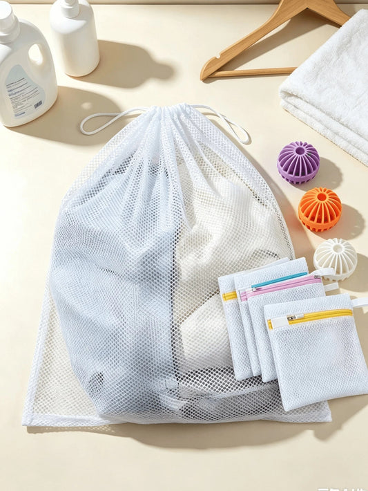 Drawstring Mesh Laundry Bag Set, Includes Anti-Tangle Laundry Balls And Laundry Beads Zipper Bag, Multiple Sizes Laundry Protection Bags, Suitable For Storing Bras, Underwear, Socks, Duvet Covers, Cur