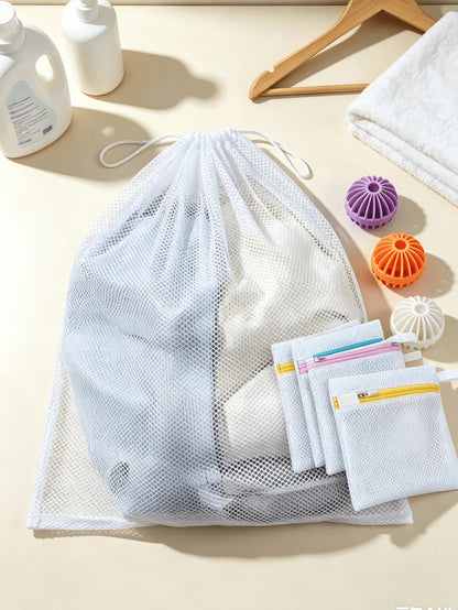 Drawstring Mesh Laundry Bag Set, Includes Anti-Tangle Laundry Balls And Laundry Beads Zipper Bag, Multiple Sizes Laundry Protection Bags, Suitable For Storing Bras, Underwear, Socks, Duvet Covers, Cur