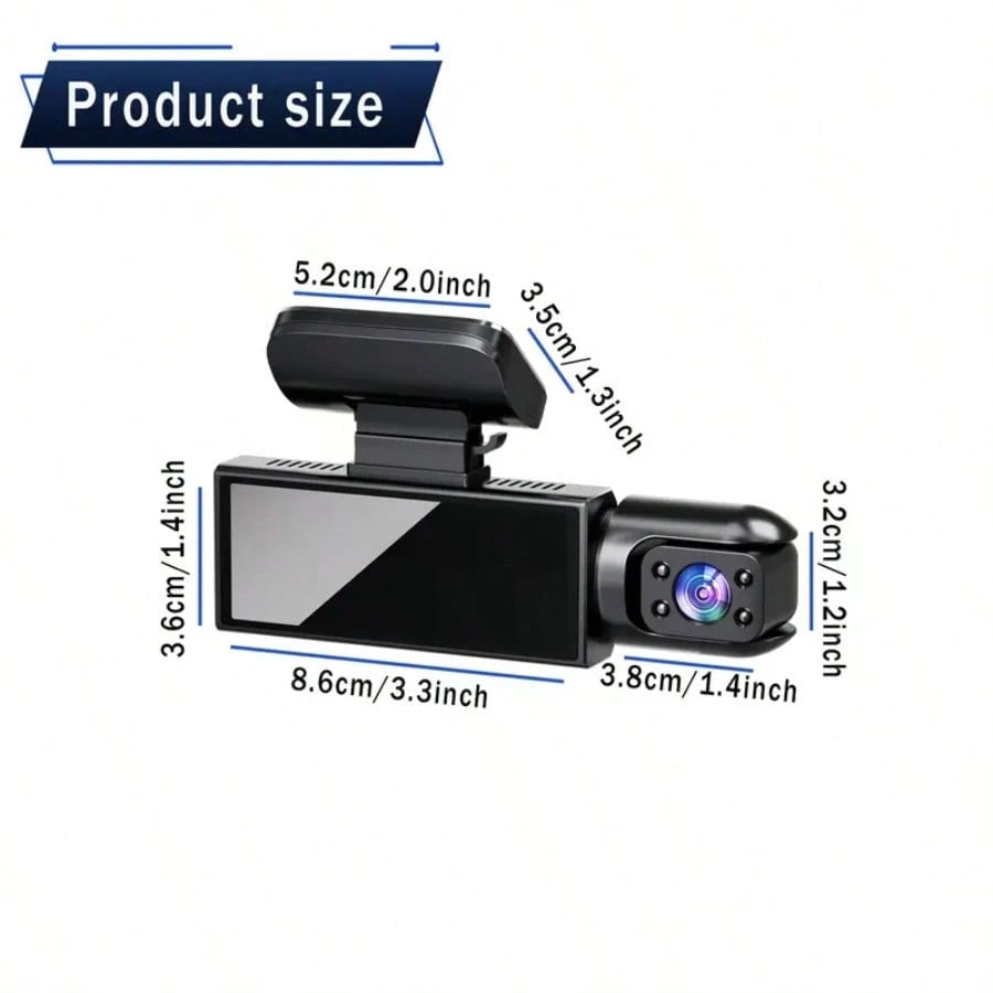 Dual Lens Driving Recorder, 1080P Front And Rear Dual Camera With Wide Angle DVR Camera And 3.16 Inch IPS Screen, Night Vision, Loop Recording, 310° Wide Angle, Parking Monitoring, Motion Detection