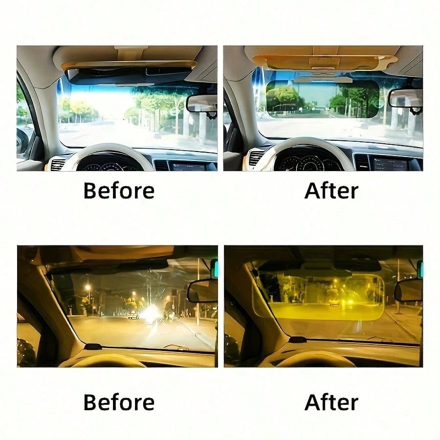 Dual-Purpose Car Sun Visor UV Protection + Night Glare Reduction Fits All Vehicle Models Includes Adjustable Clips And Suction Cups ABS Plastic Reduces Headlight And High Beam Glare Perfectly Blocks B