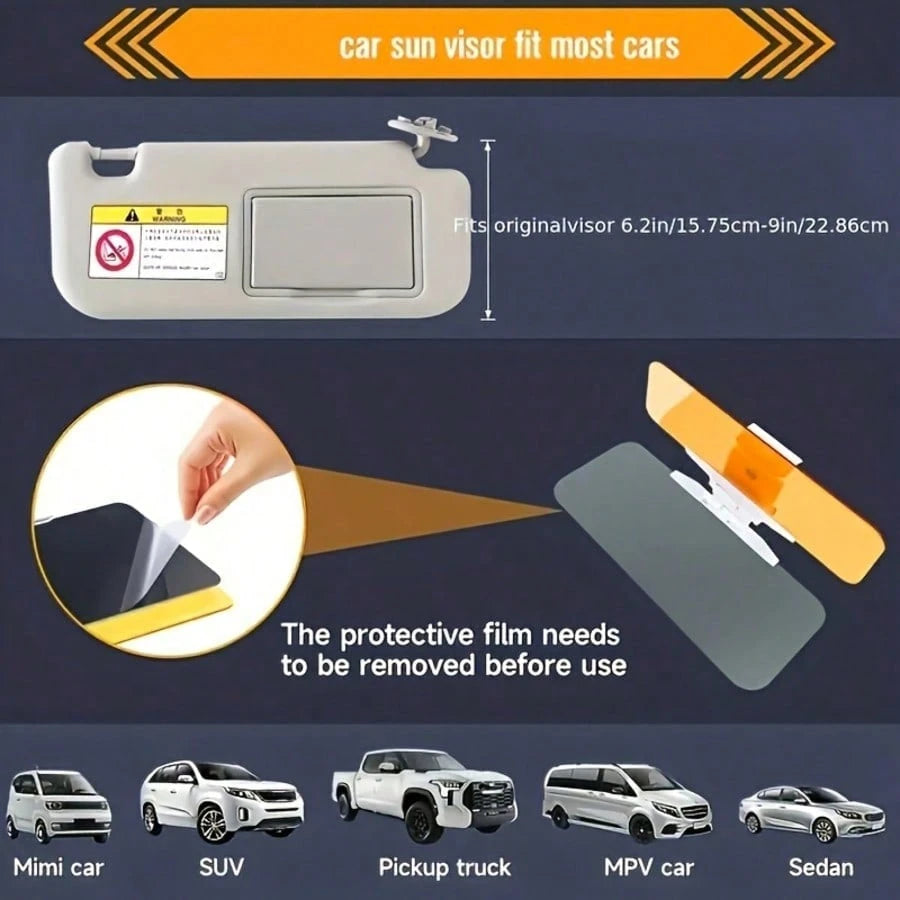 Dual-Purpose Car Sun Visor UV Protection + Night Glare Reduction Fits All Vehicle Models Includes Adjustable Clips And Suction Cups ABS Plastic Reduces Headlight And High Beam Glare Perfectly Blocks B