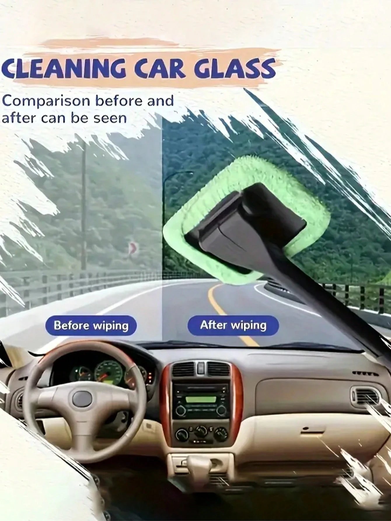 Durable Long Handle Car Windshield Cleaner- Easily Protect And Polish Glass, Includes 4 Replacement Cloths