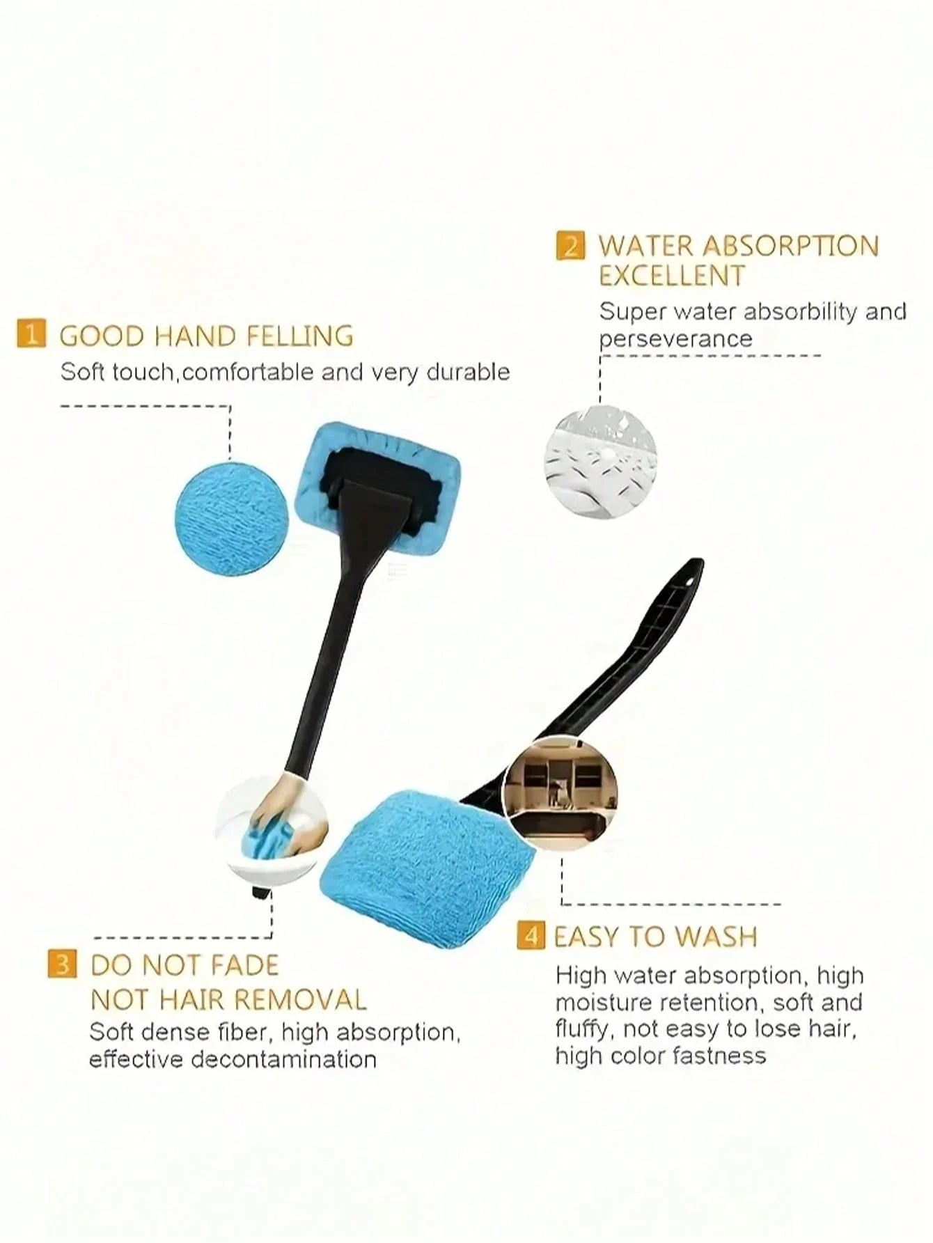Durable Long Handle Car Windshield Cleaner- Easily Protect And Polish Glass, Includes 4 Replacement Cloths