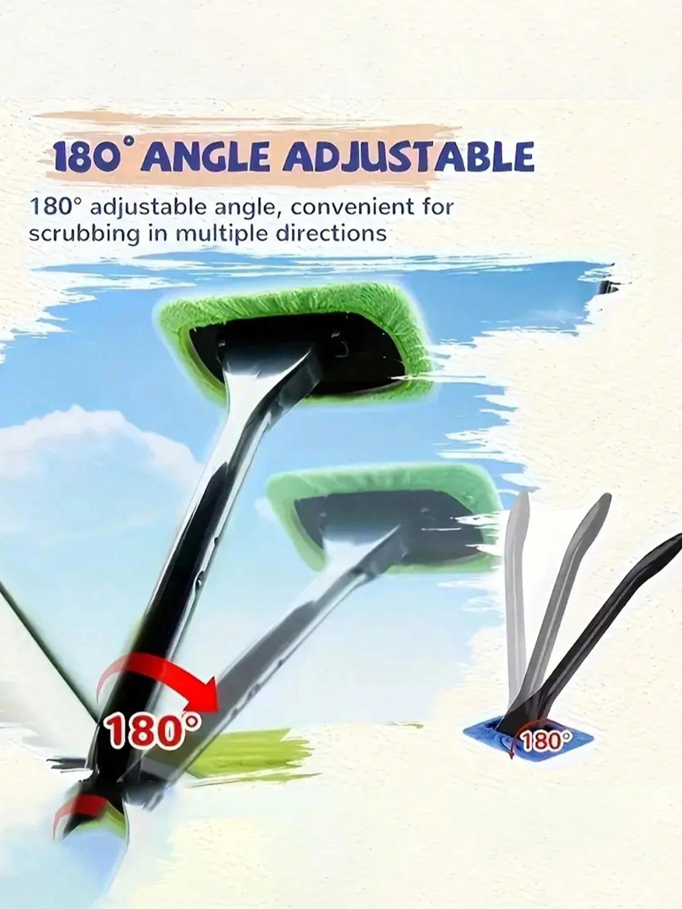Durable Long Handle Car Windshield Cleaner- Easily Protect And Polish Glass, Includes 4 Replacement Cloths