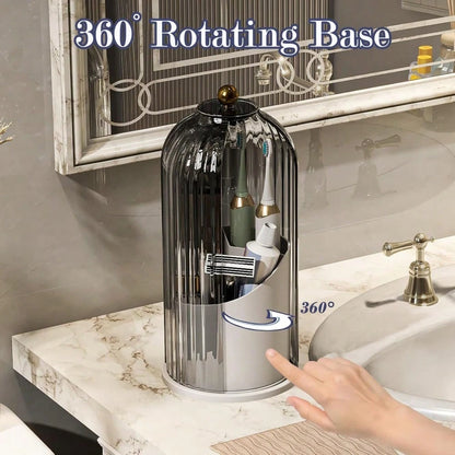 Dustproof Toothbrush Holders With Cover, Rotating Electric Toothbrush And Toothpaste Holder For Bathroom Countertop, 3 Slots Makeup Brushes Organizer