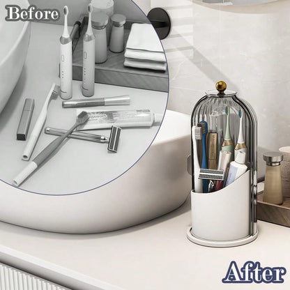 Dustproof Toothbrush Holders With Cover, Rotating Electric Toothbrush And Toothpaste Holder For Bathroom Countertop, 3 Slots Makeup Brushes Organizer