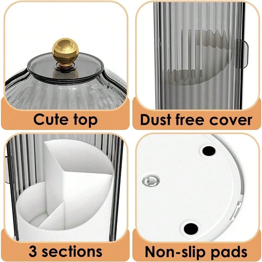 Dustproof Toothbrush Holders With Cover, Rotating Electric Toothbrush And Toothpaste Holder For Bathroom Countertop, 3 Slots Makeup Brushes Organizer
