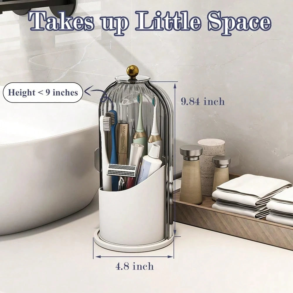 Dustproof Toothbrush Holders With Cover, Rotating Electric Toothbrush And Toothpaste Holder For Bathroom Countertop, 3 Slots Makeup Brushes Organizer