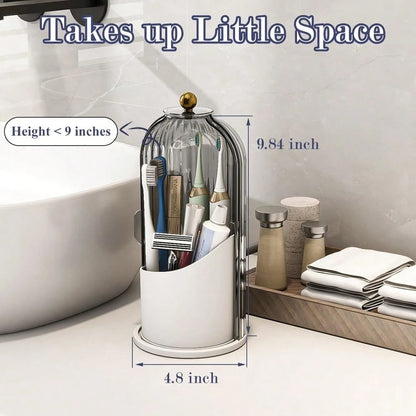 Dustproof Toothbrush Holders With Cover, Rotating Electric Toothbrush And Toothpaste Holder For Bathroom Countertop, 3 Slots Makeup Brushes Organizer