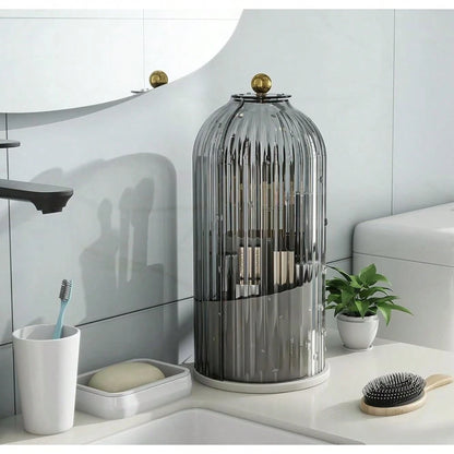 Dustproof Toothbrush Holders With Cover, Rotating Electric Toothbrush And Toothpaste Holder For Bathroom Countertop, 3 Slots Makeup Brushes Organizer