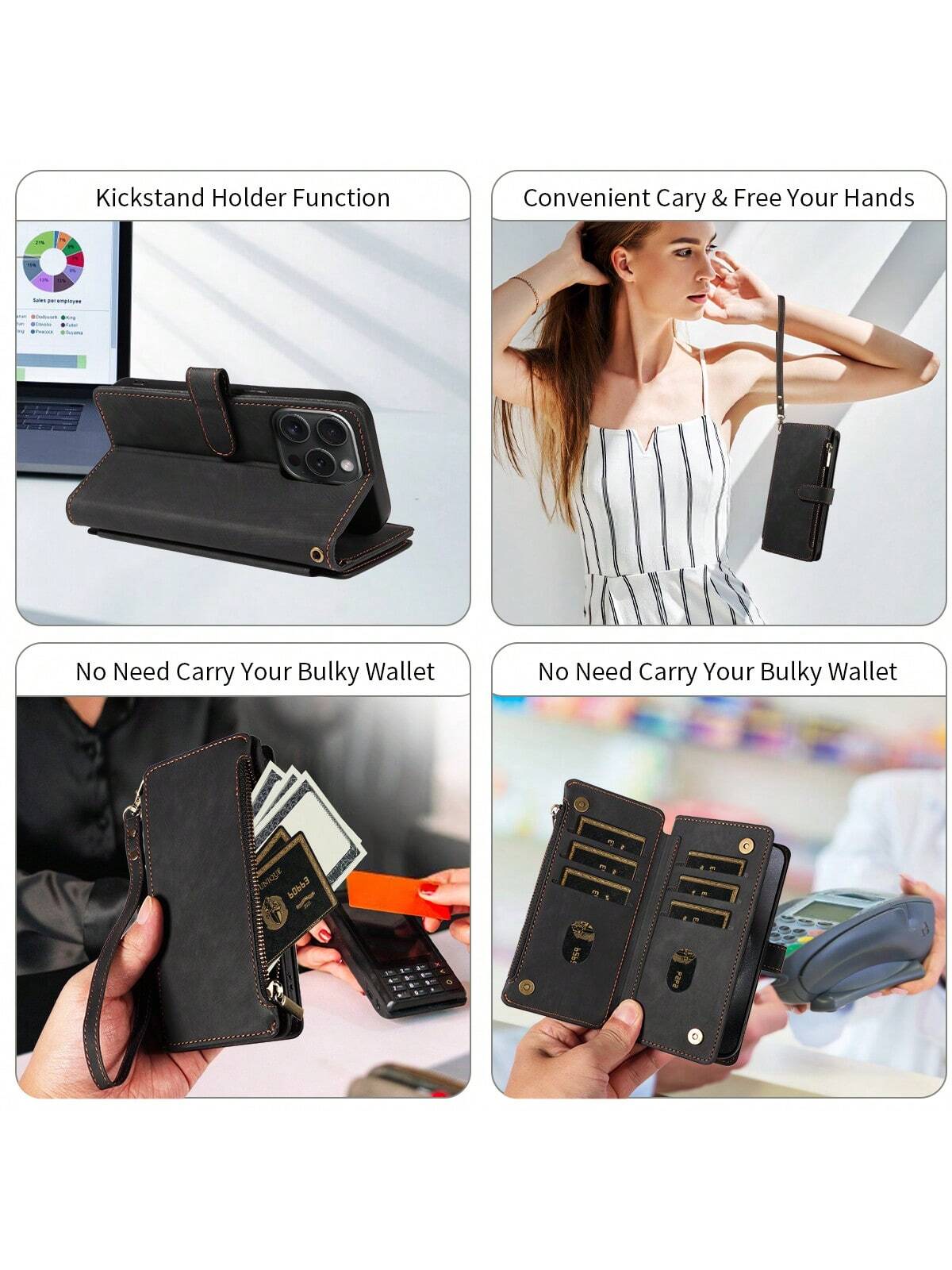 eaacaa Leather Wallet Card Holder Flip Phone Case 1pc Vintage Flip Wallet Phone Case With Multiple Card Slots, Wrist Strap, Shockproof And Anti-Theft Protection Compatible With Iphone 17 Pro Max/17 Pr