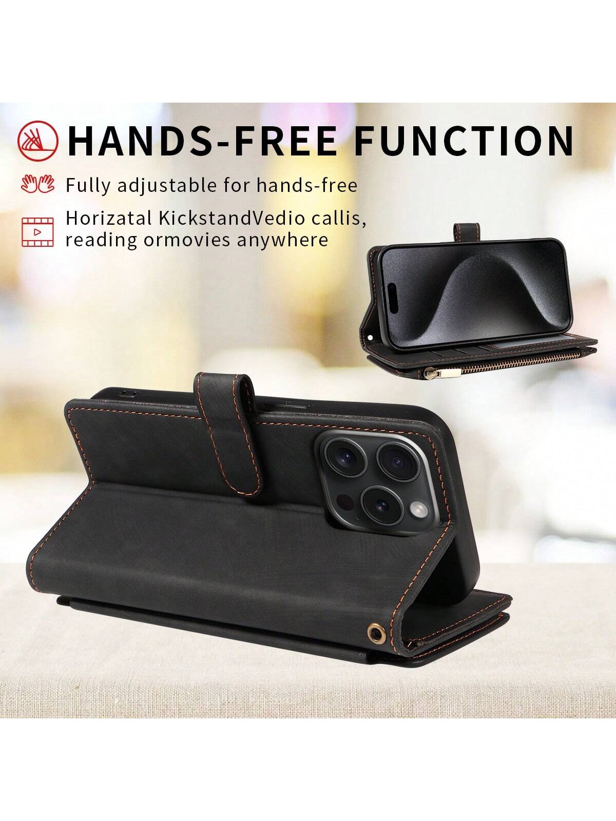 eaacaa Leather Wallet Card Holder Flip Phone Case 1pc Vintage Flip Wallet Phone Case With Multiple Card Slots, Wrist Strap, Shockproof And Anti-Theft Protection Compatible With Iphone 17 Pro Max/17 Pr