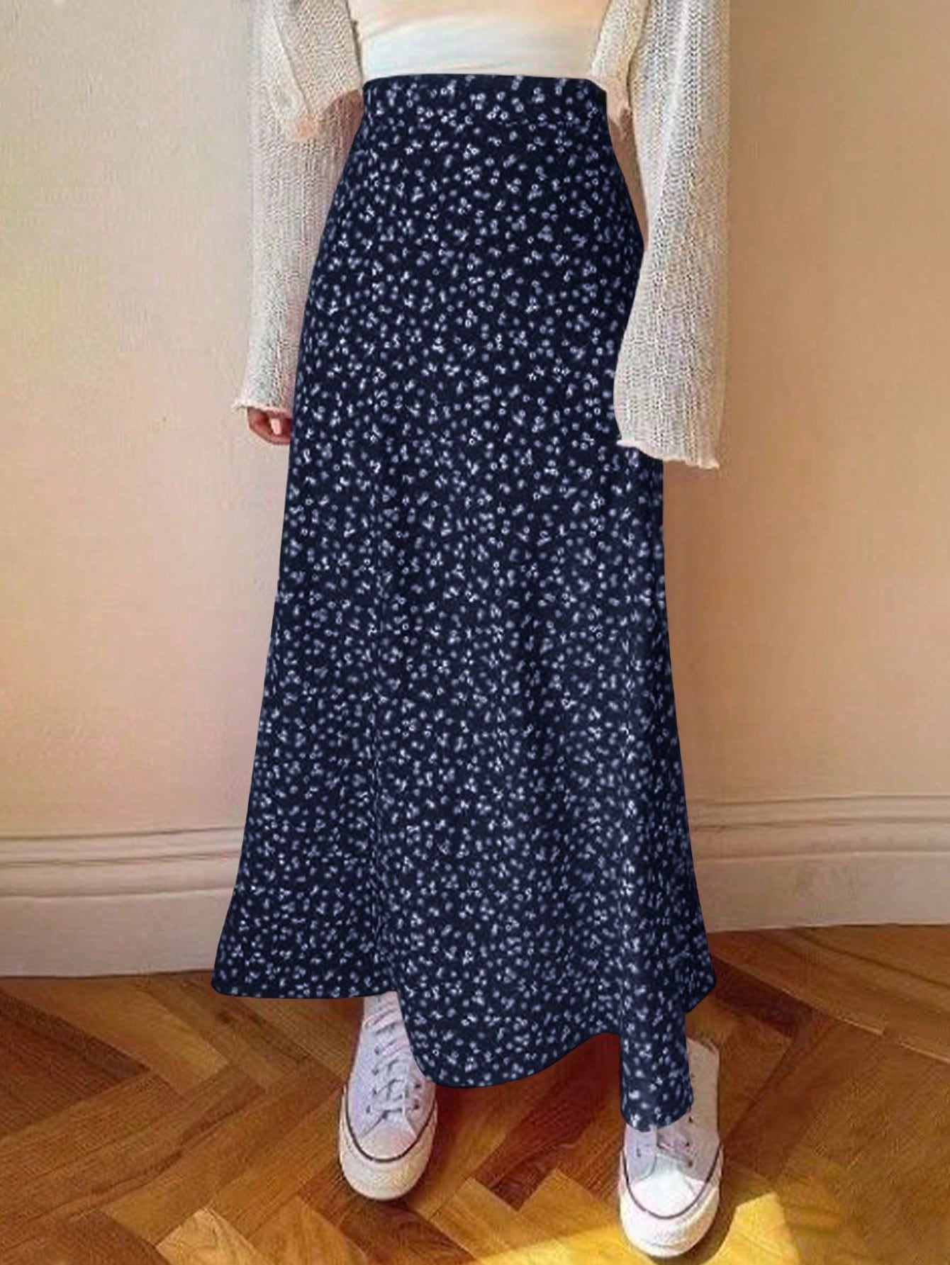 EARO Women's Spring/Summer Ditsy Floral High Waist A-Line Flowy Chiffon Skirt, Casual Outdoor