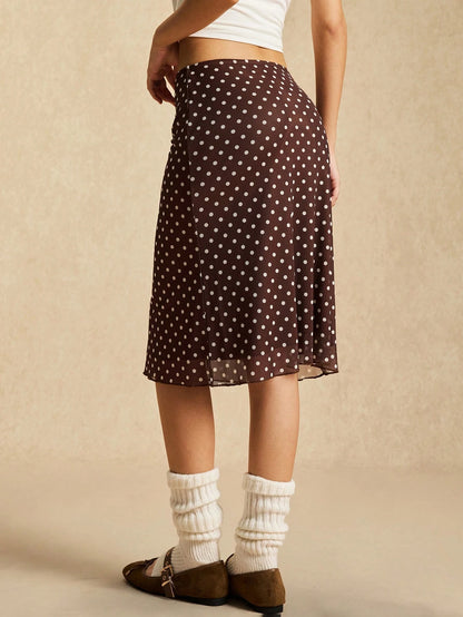 Easelle Green Polka Dot Mesh Skirt, Green Mesh, Retro Casual Style, Spring/Summer 2026