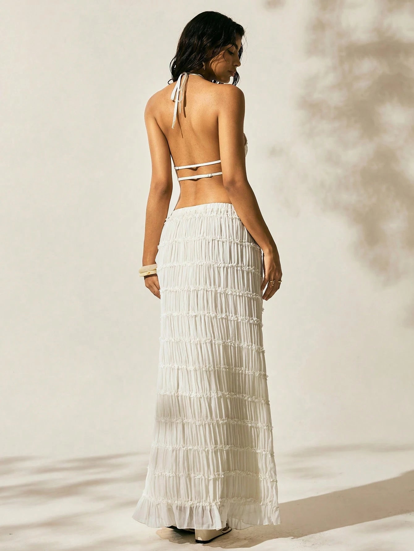 Easelle New Arrival Summer Women's Bohemian Style Sexy Breezy Tropical Vacation Outfit Two Pieces Outfits For Daily Wear Expose The Waist Beach Off-White