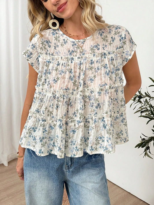 Easowa Women's Casual Cottagecore Boho Floral Print Shirt For Summer Holiday Vacation White And Blue Floral Floral Floral Vacation Outfits Vacation Vacation