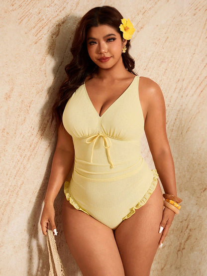 Elaquor Plus Size Women'S Ruched Tie-Front One-Piece Swimsuit Bathing Suits For Women One Piece Swimsuit Women