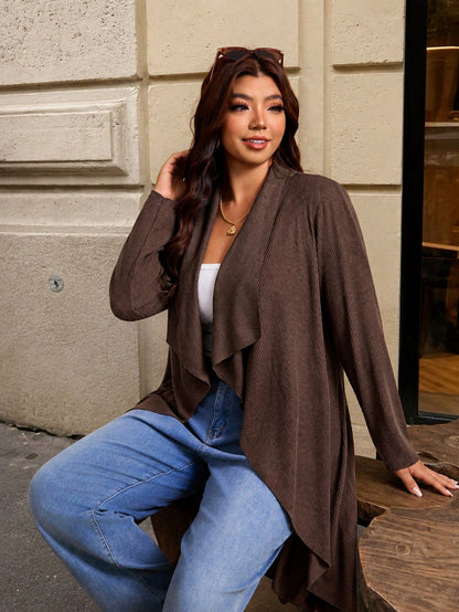 Elaquor Plus Size Women's Solid Color Long Sleeve Open Front Casual Jacket Fall