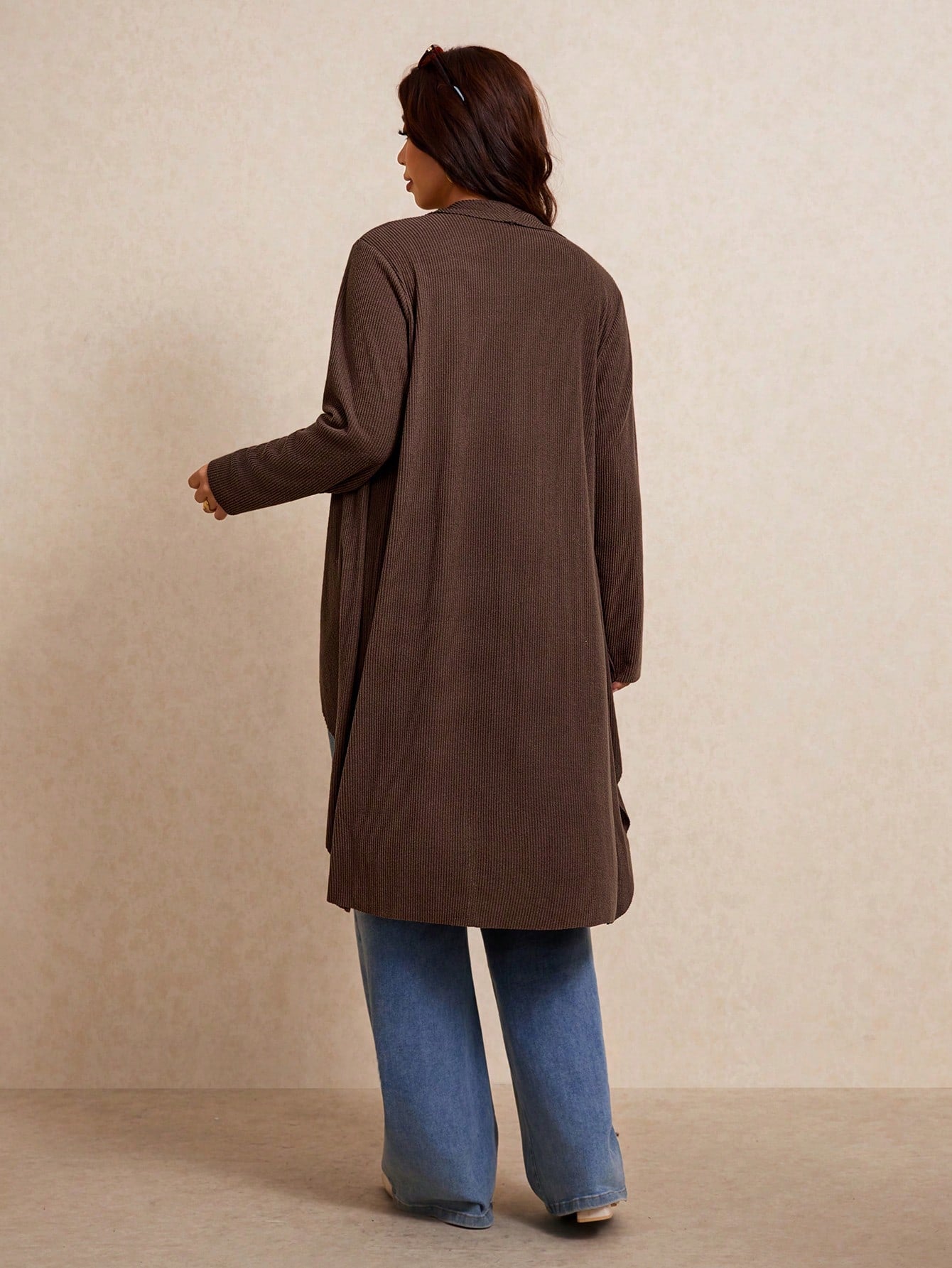 Elaquor Plus Size Women's Solid Color Long Sleeve Open Front Casual Jacket Fall