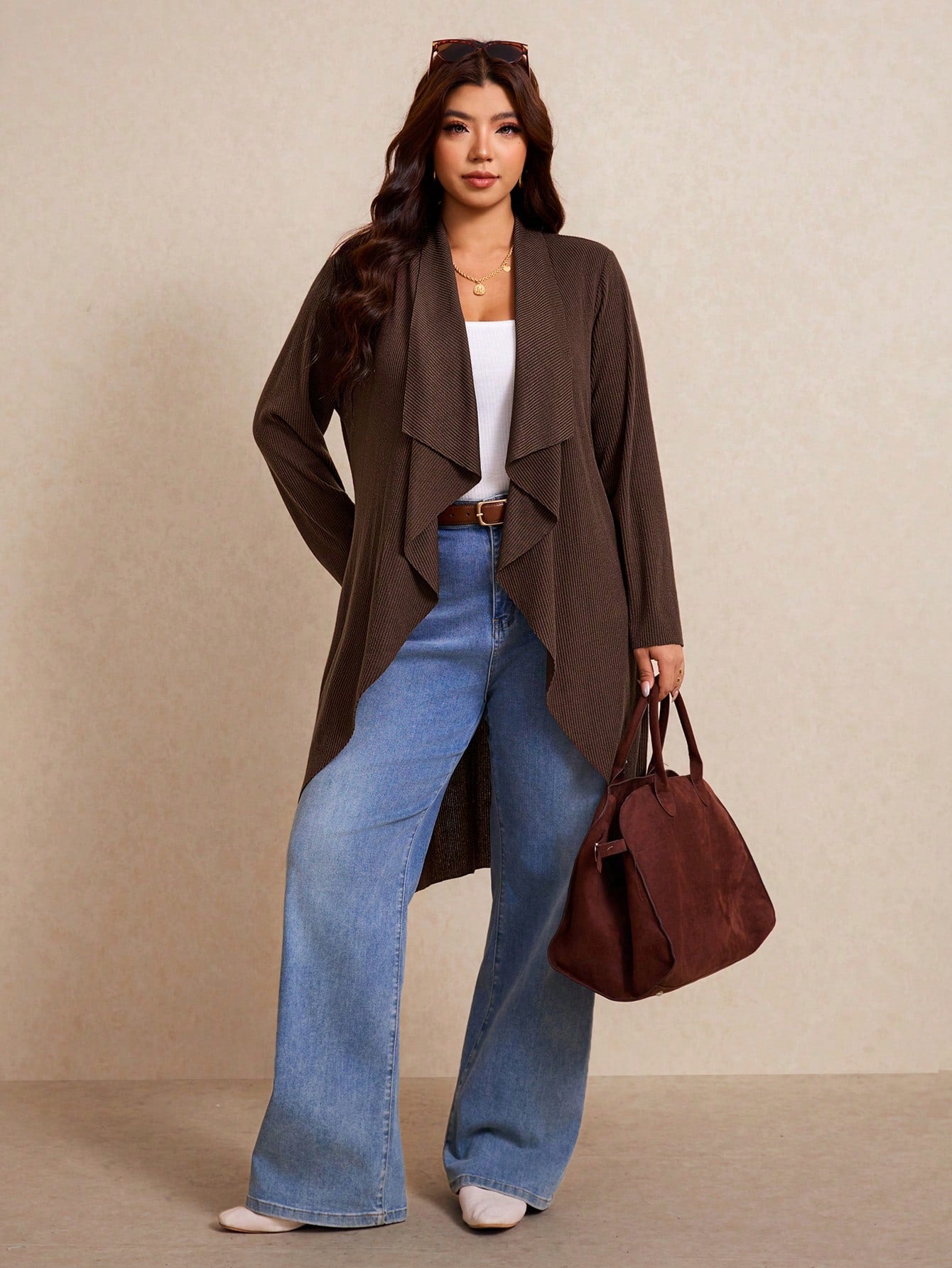 Elaquor Plus Size Women's Solid Color Long Sleeve Open Front Casual Jacket Fall