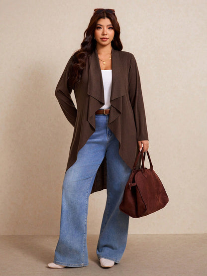 Elaquor Plus Size Women's Solid Color Long Sleeve Open Front Casual Jacket Fall