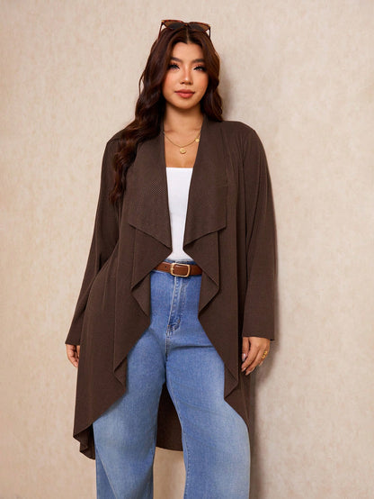 Elaquor Plus Size Women's Solid Color Long Sleeve Open Front Casual Jacket Fall